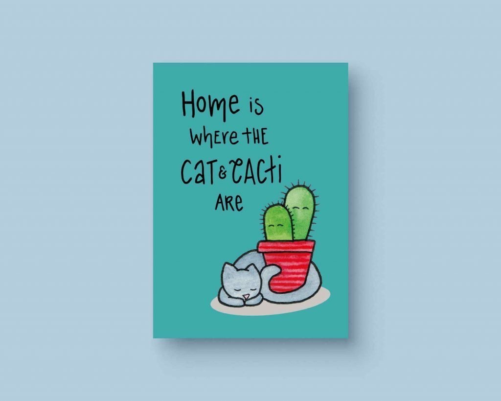Cat cactus ansichtkaart